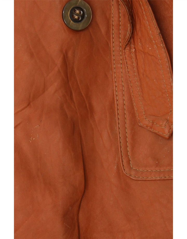 Vintage damski płaszcz skórzany z podwójnymi piersiami UK 14, średni brąz