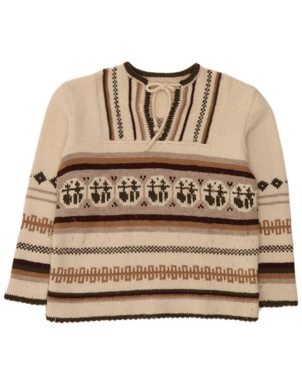 Sweter damski w stylu vintage z okrągłym dekoltem UK 20 2XL Off White Fair Isle