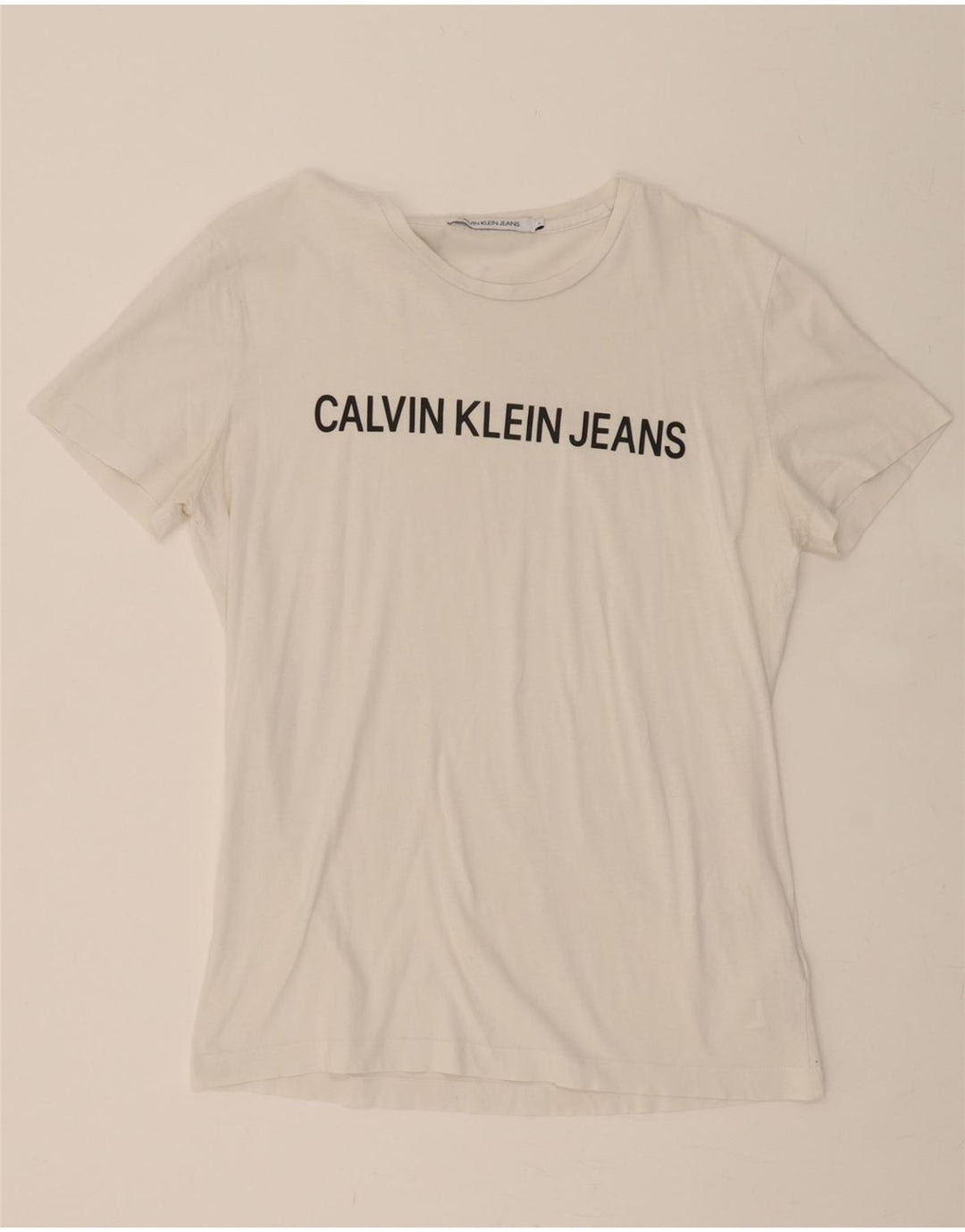 CALVIN KLEIN Mens Graphic T-Shirt Top Large White Cotton Vintage Calvin Klein and Second-Hand Calvin Klein from Messina Hembry 
