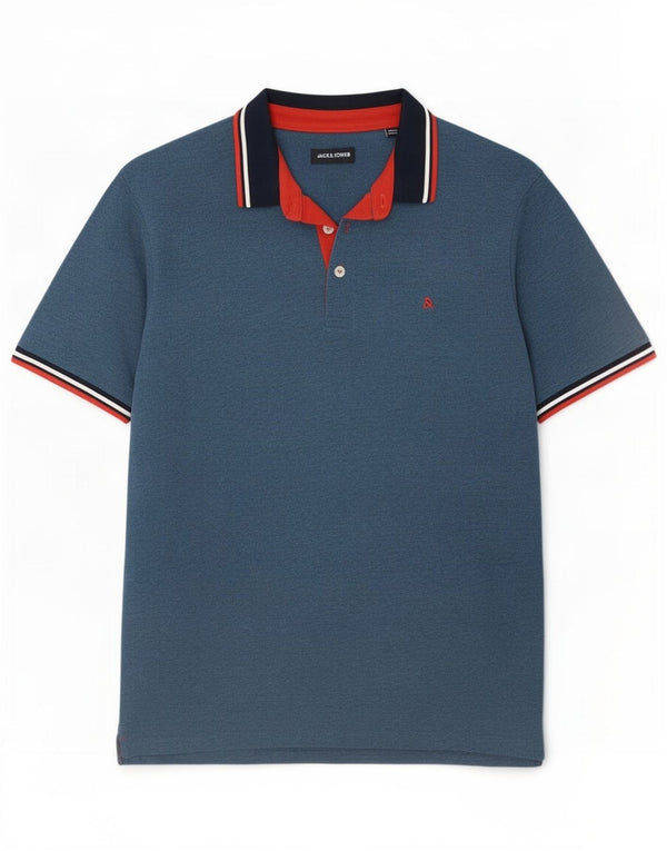 Jack & Jones Mens Polo Shirt XL Blue Colourblock Cotton
