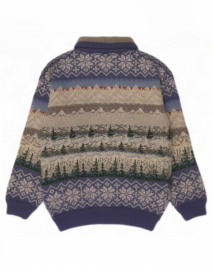 Vintage męski sweter z zamkiem błyskawicznym, średni, wielokolorowy Fair Isle