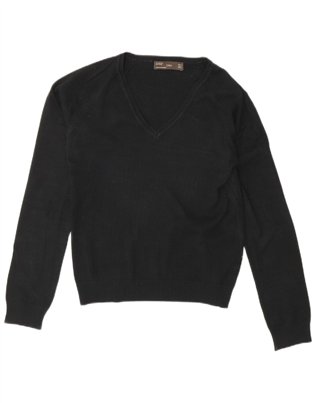 Sweter damski Zara z dekoltem w kształcie litery V, UK 12, średni czarny, bawełniany
