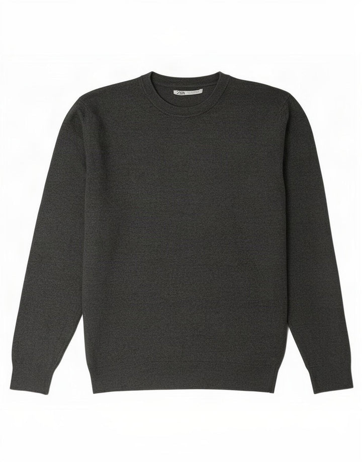 Męski sweter z okrągłym dekoltem Zara, średnio szary