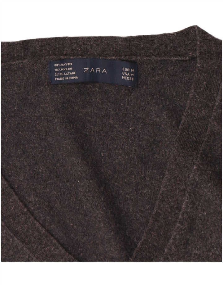 Sweter damski Zara z dekoltem w kształcie litery V, UK 12, średnioszary, sztuczny jedwab