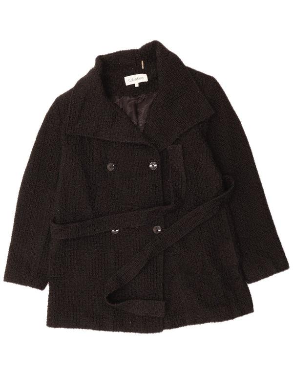 CALVIN KLEIN Damski płaszcz dwurzędowy UK 18 XL, czarna wełna