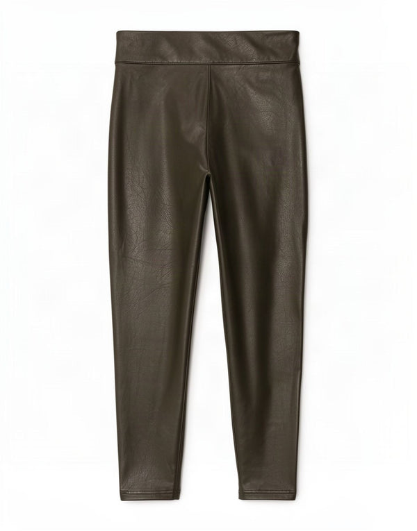 Marks & Spencer Womens High Waist Faux Leather Leggings UK 12 Medium Khaki