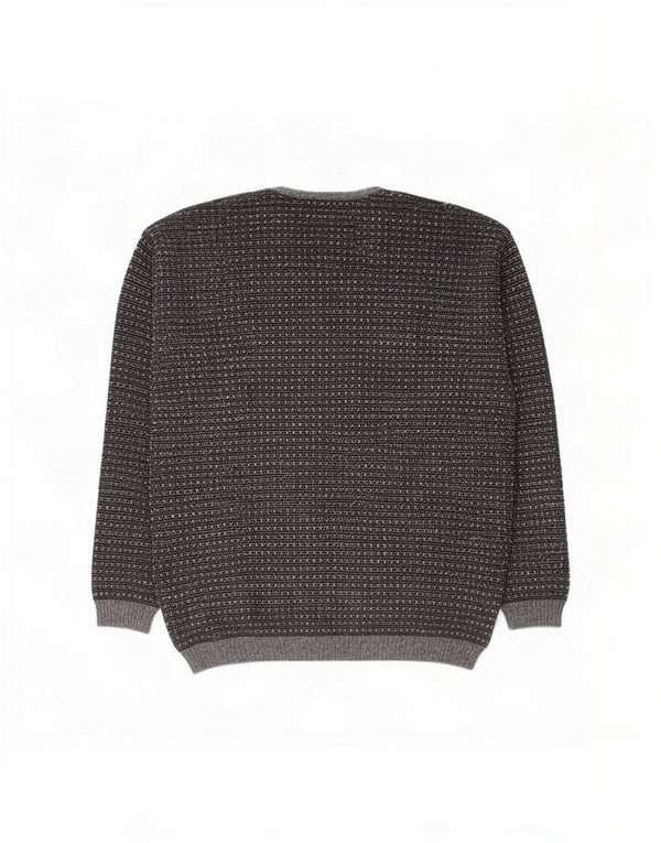 Męski sweter Jockey z dekoltem w szpic IT 52, duża, szara, dziewicza wełna w paski
