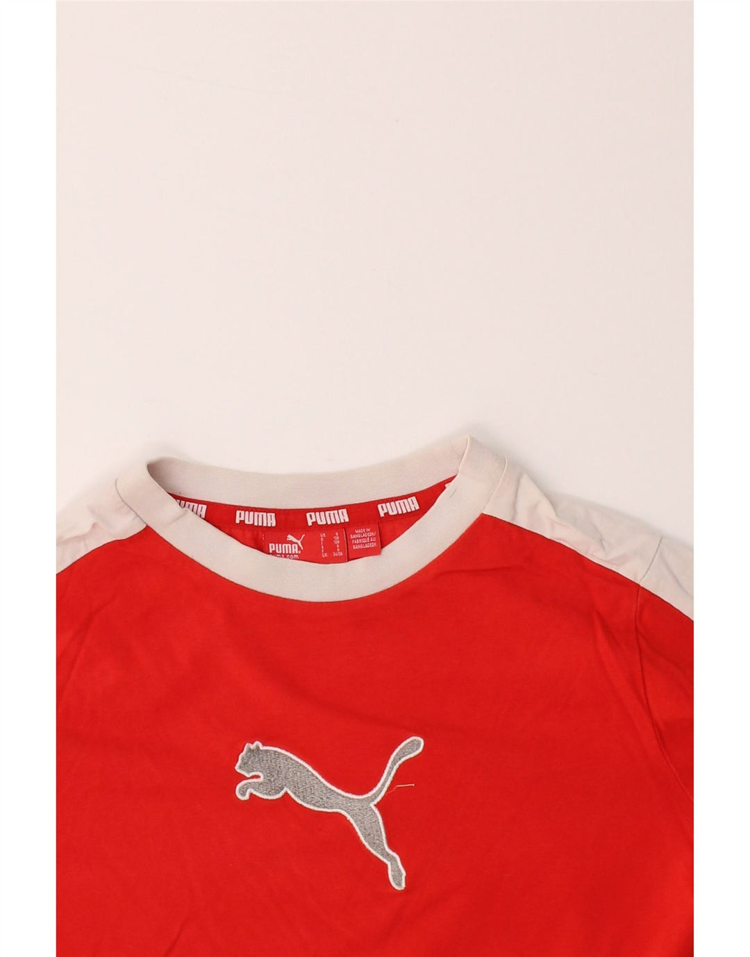 PUMA Boys Graphic Top Long Sleeve 7-8 Years Red Colourblock Cotton Vintage Puma and Second-Hand Puma from Messina Hembry 