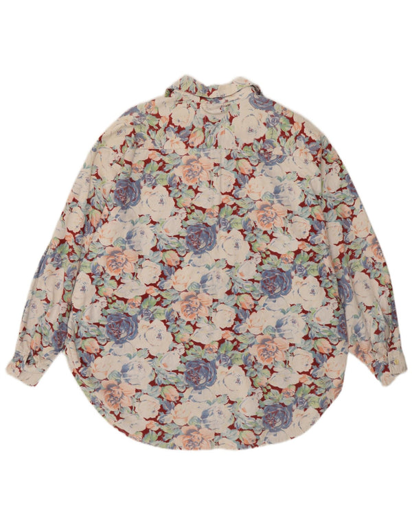 Vintage damska sztruksowa bluzka koszulowa UK 20 2XL wielobarwna w kwiaty