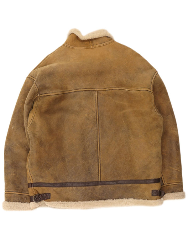 Vintage męska kurtka skórzana z owczej skóry UK 42 XL brązowa