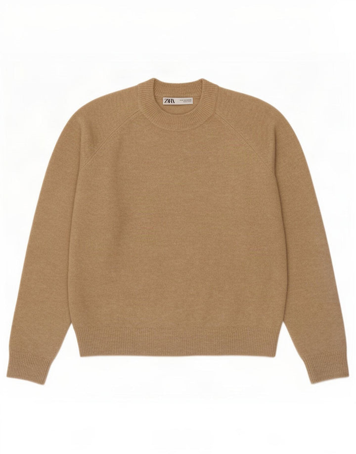 Sweter damski Zara z okrągłym dekoltem UK 14, średni beż, poliamid