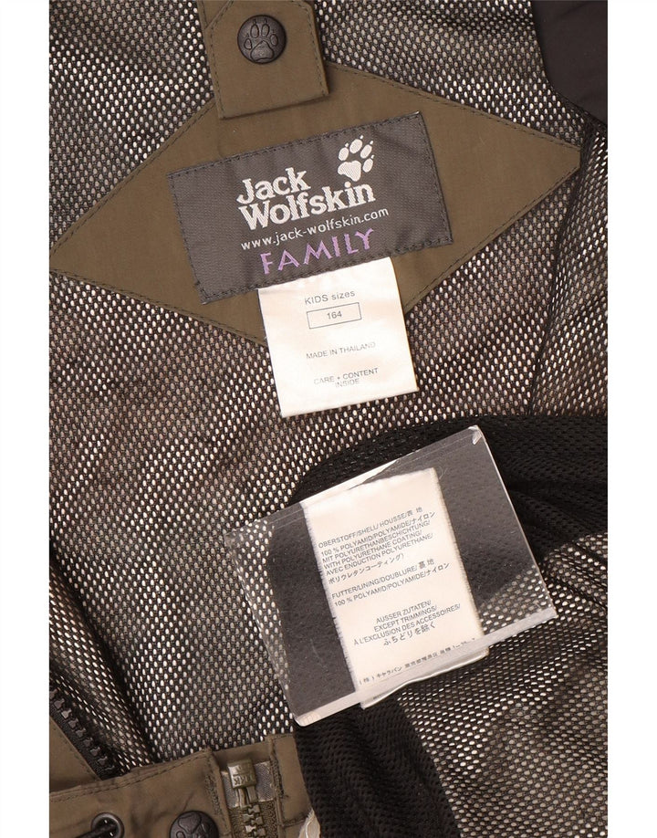 Chłopięca kurtka przeciwdeszczowa Jack Wolfskin z kapturem, 13-14 lat, w kolorze brązowym