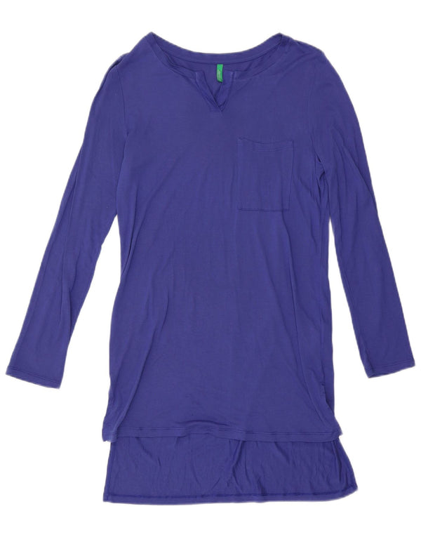 Damska sukienka t-shirtowa z długim rękawem Benetton UK 10 Small, niebieska wiskoza