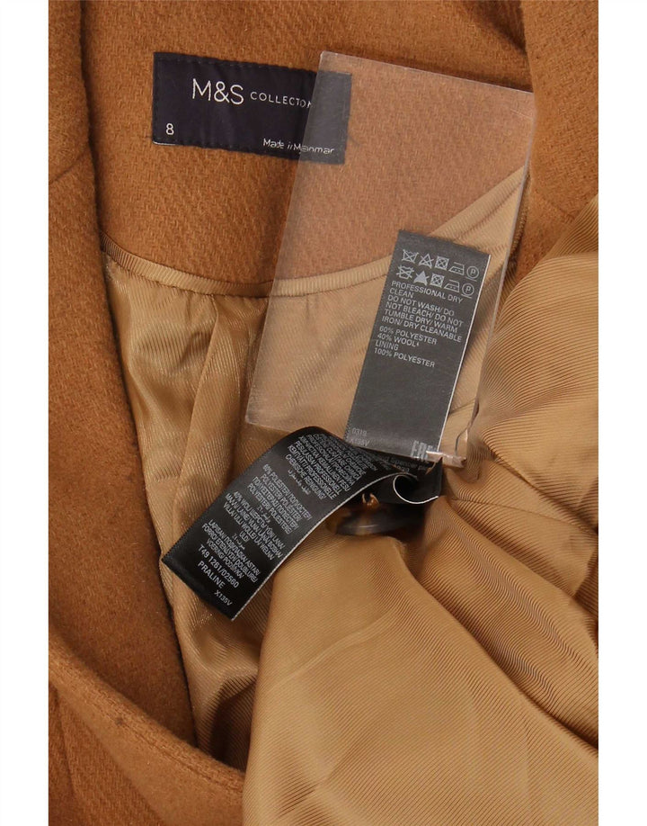 Marks & Spencer Damski płaszcz dwurzędowy UK 8, mały, beżowy, poliester