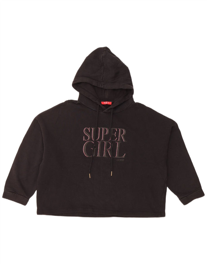 Damska bluza z kapturem GUESS, oversize, z rękawami 3/4 i grafiką, UK 8, mała czarna