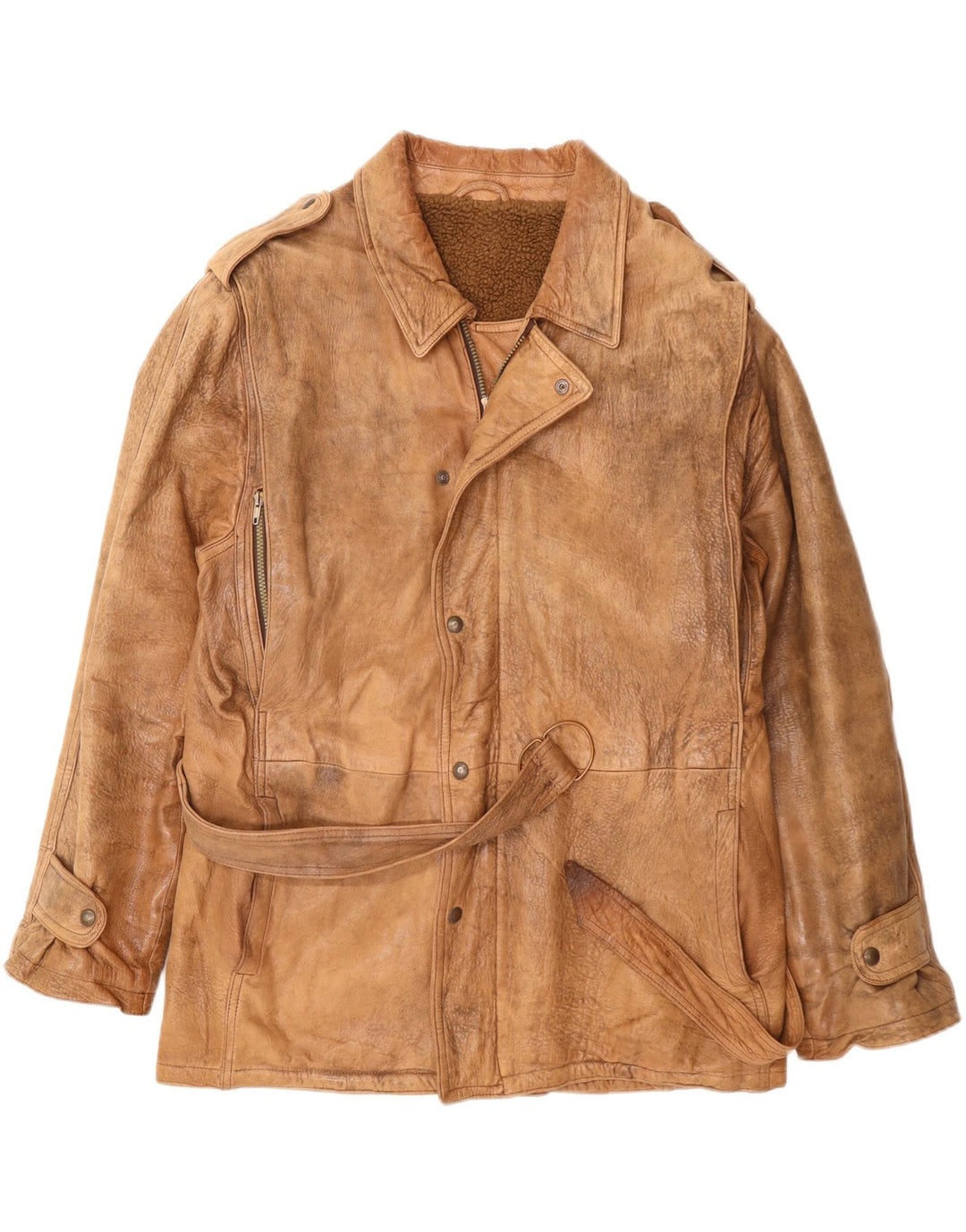 Męska kurtka wojskowa skórzana VINTAGE UK 42 XL beżowa