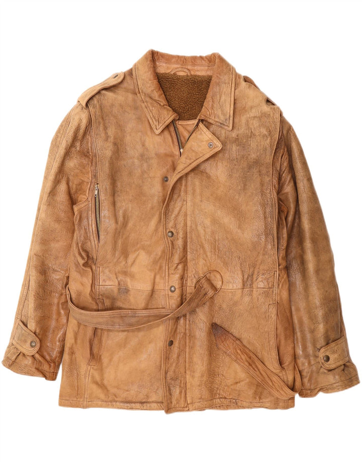 Męska kurtka wojskowa skórzana VINTAGE UK 42 XL beżowa