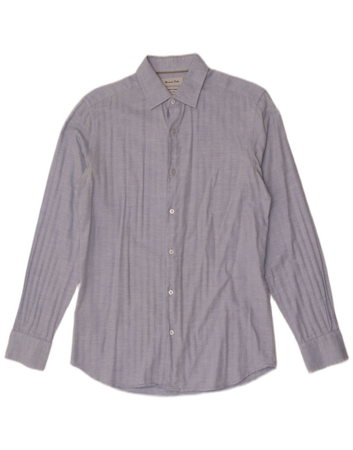 MASSIMO DUTTI Koszula męska, mała, niebieska, bawełniana w jodełkę