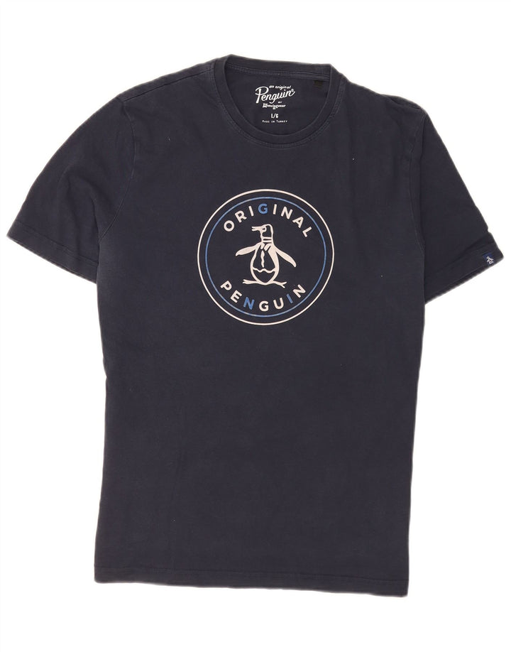 Męski T-shirt z grafiką Pingwin, duży, granatowy, bawełniany