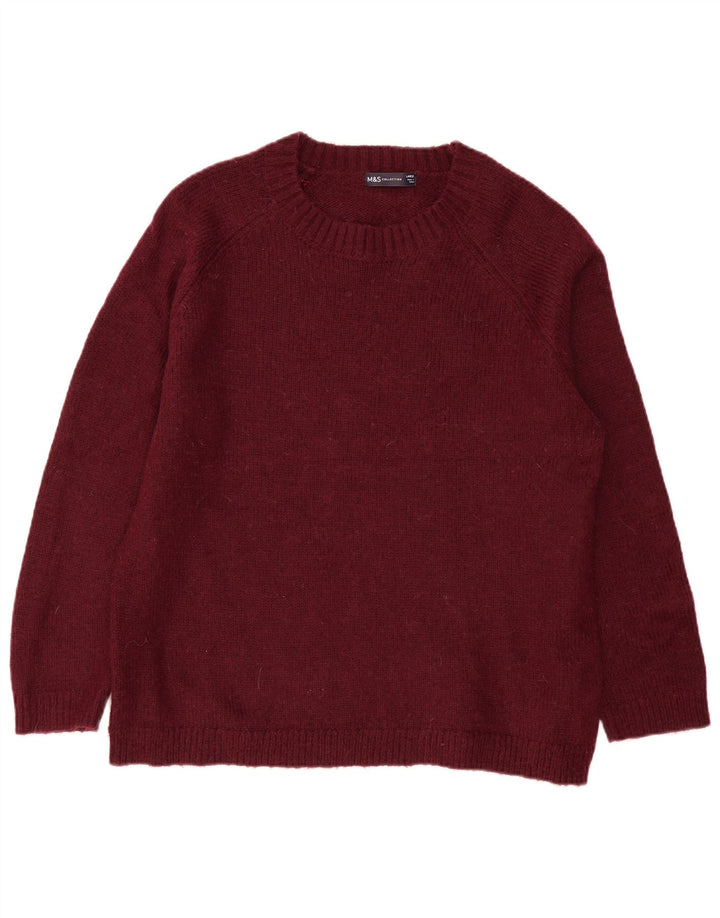Marks & Spencer Męski sweter z okrągłym dekoltem, duży, bordowy, akrylowy
