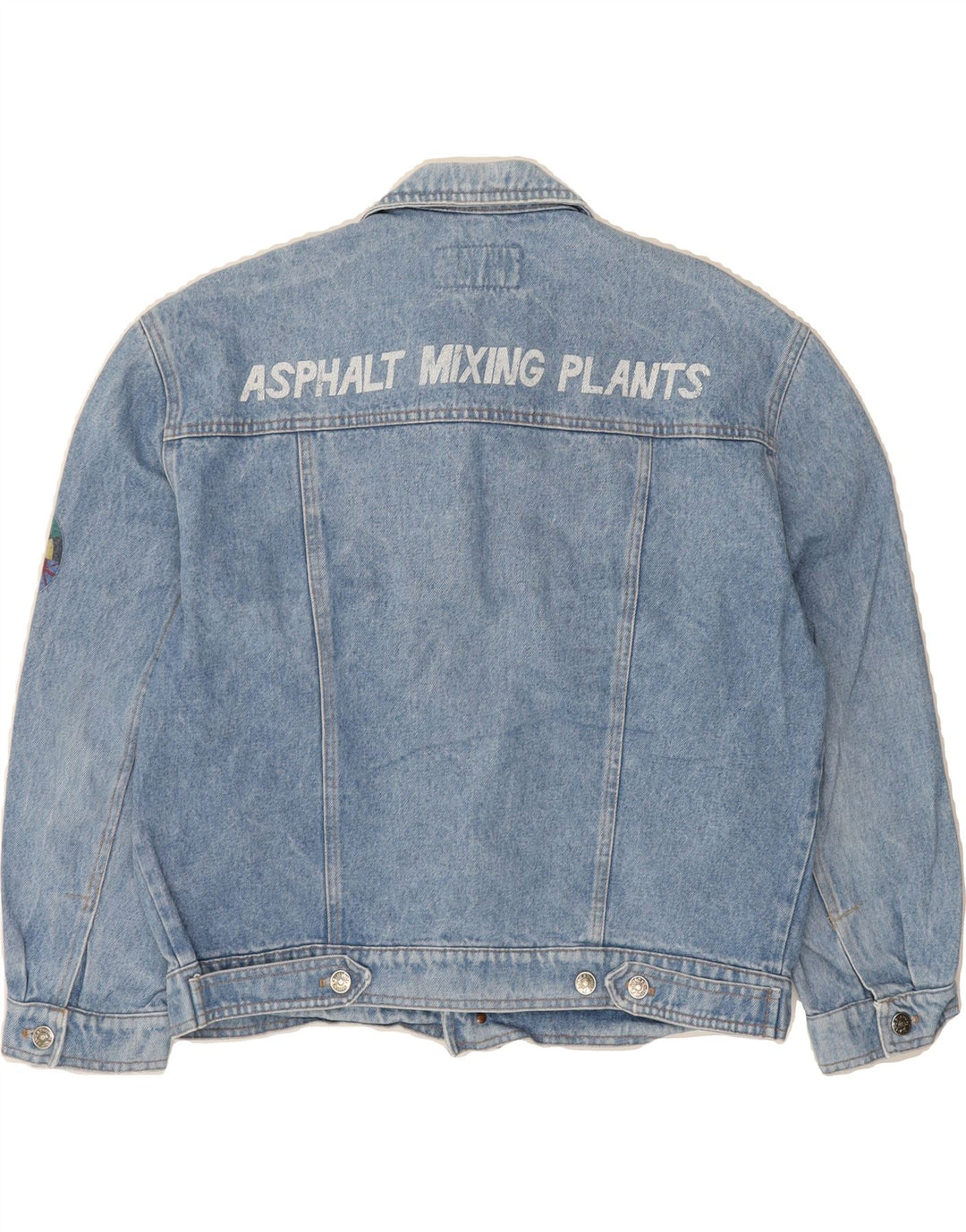 SWINGER Womens Graphic Denim Jacket UK 16 Large Blue Cotton Vintage Swinger and Second-Hand Swinger from Messina Hembry 