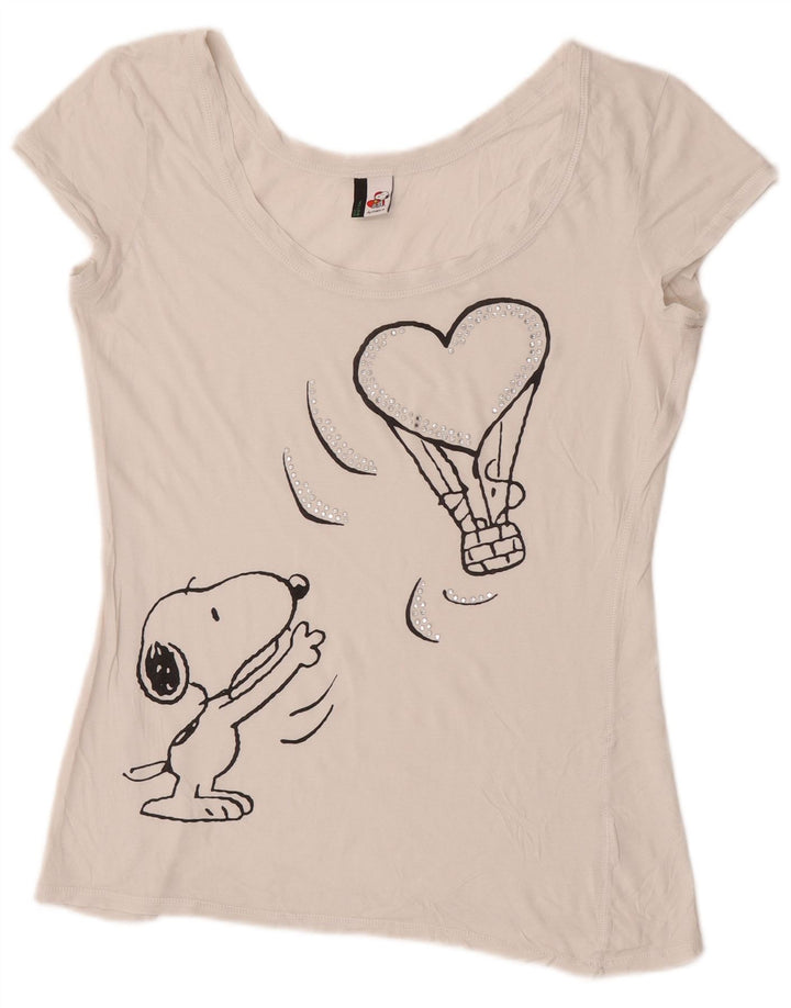 Damska koszulka Benetton Peanuts Graphic Top UK 12 Średnia biel