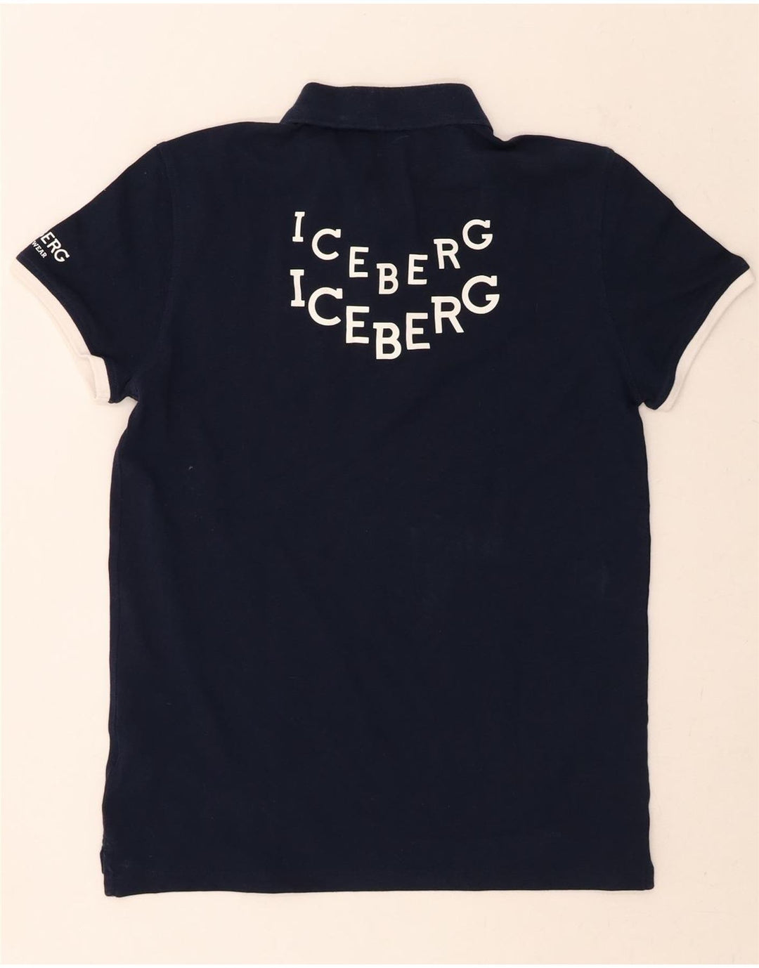 ICEBERG Mens Graphic Polo Shirt Small Navy Blue Cotton Vintage Iceberg and Second-Hand Iceberg from Messina Hembry 