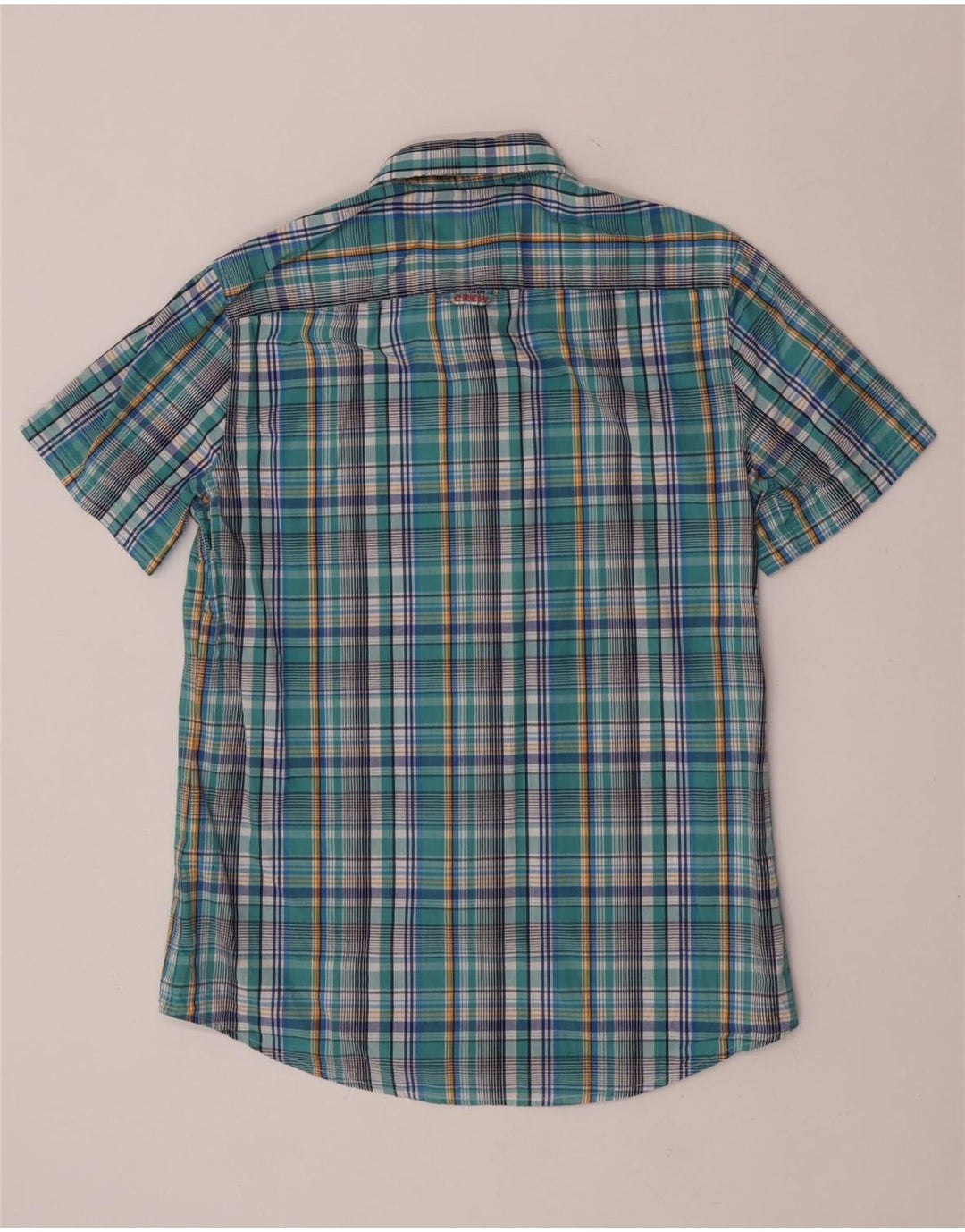 Crew Clothing Męska koszula z krótkim rękawem, bawełniana w średnią niebieską kratkę