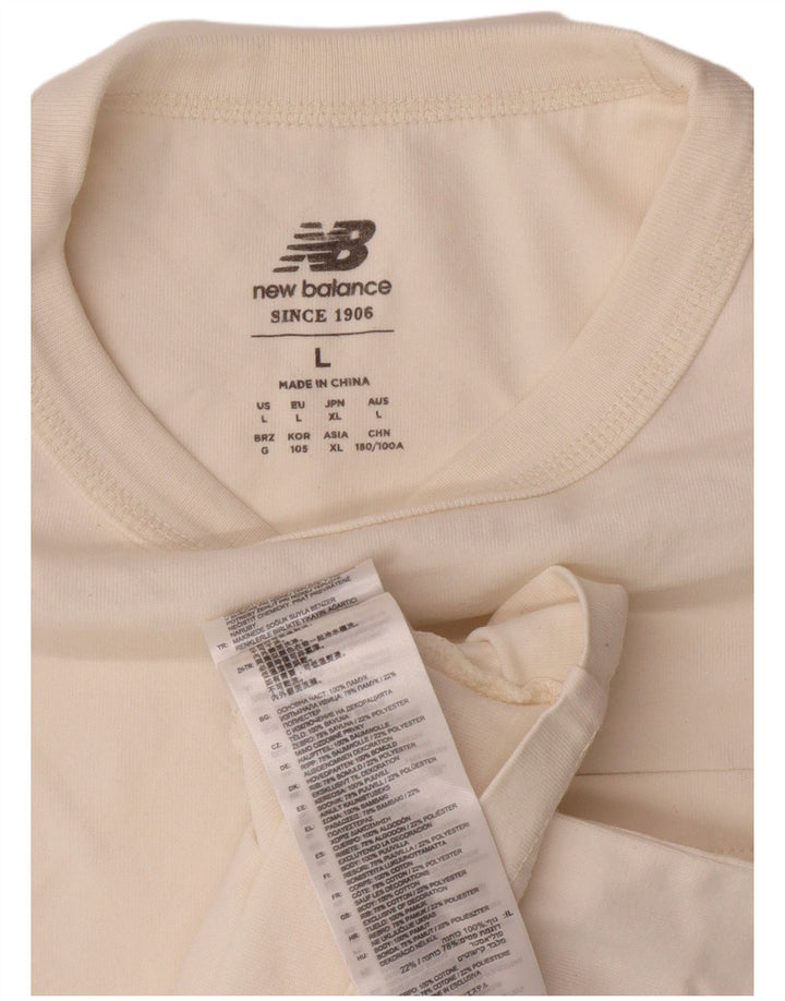 NEW BALANCE Mens T-Shirt Top Large Off White Cotton