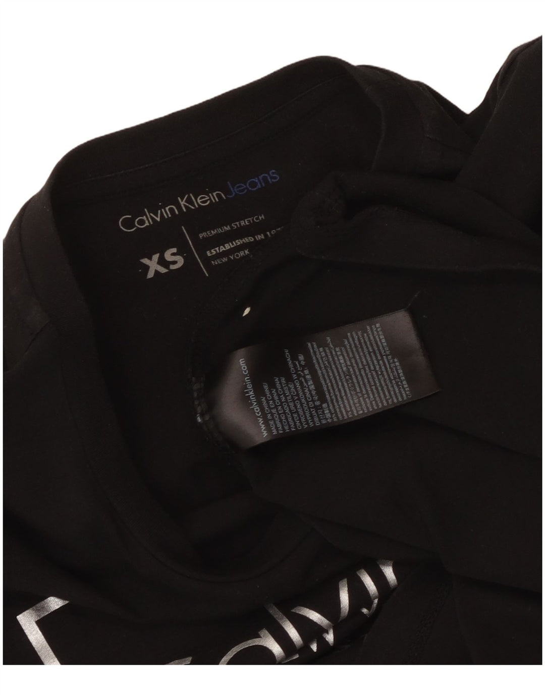 CALVIN KLEIN JEANS Damski T-shirt z grafiką Top UK 6 XS, czarny, bawełniany