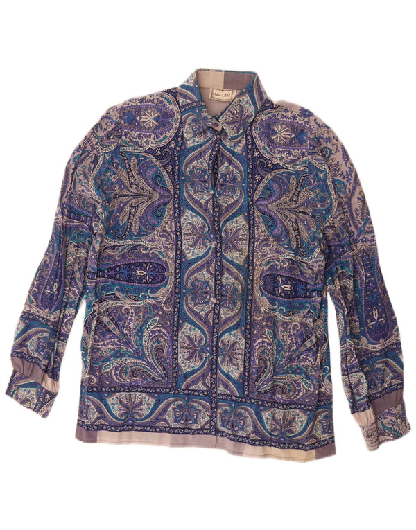 Damska bluzka koszulowa w stylu vintage UK 16, duża, niebieska, jedwabna paisley