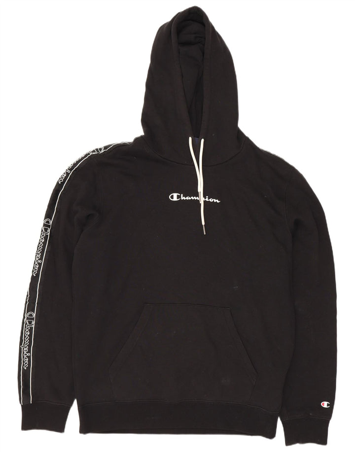 Champion Mens Graphic Hoodie Jumper Medium Black Cotton