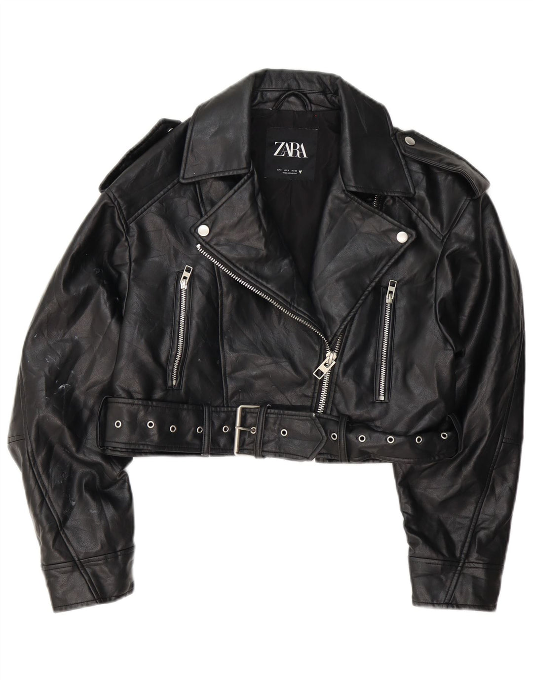 Damska kurtka motocyklowa Zara Crop Oversize ze sztucznej skóry UK 10, mała czarna
