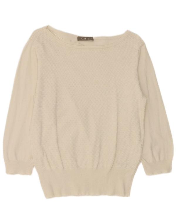 Damski sweter Oasis z rękawem 3/4 i dekoltem w łódkę, UK 14, duży, biały, bawełniany