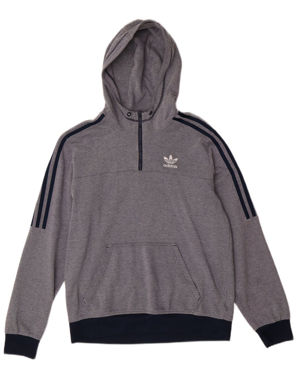 Adidas Męska bluza z kapturem i zamkiem błyskawicznym, mała, granatowa, z blokami kolorów, bawełniana