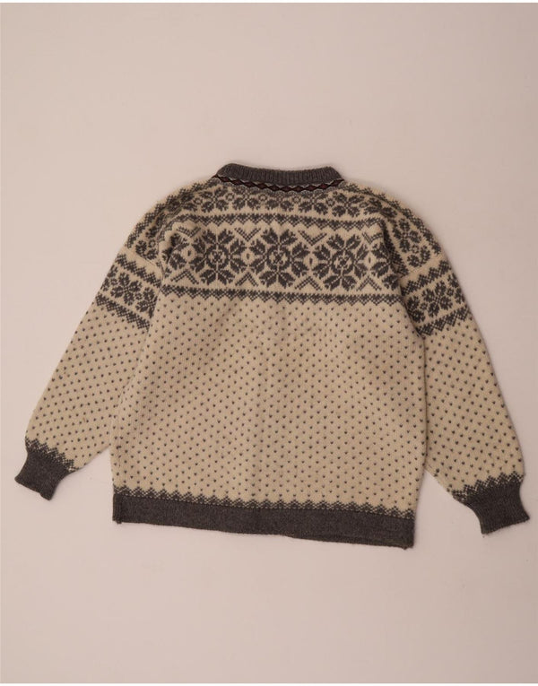 Sweter damski w stylu vintage, UK 18 XL, biała, wełna Fair Isle