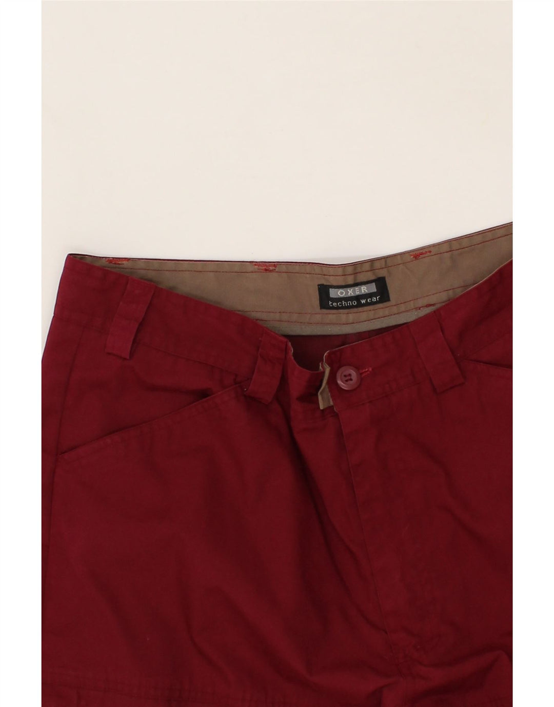 OXER Mens Straight Casual Trousers W34 L29 Maroon Polyester Vintage OXER and Second-Hand OXER from Messina Hembry 