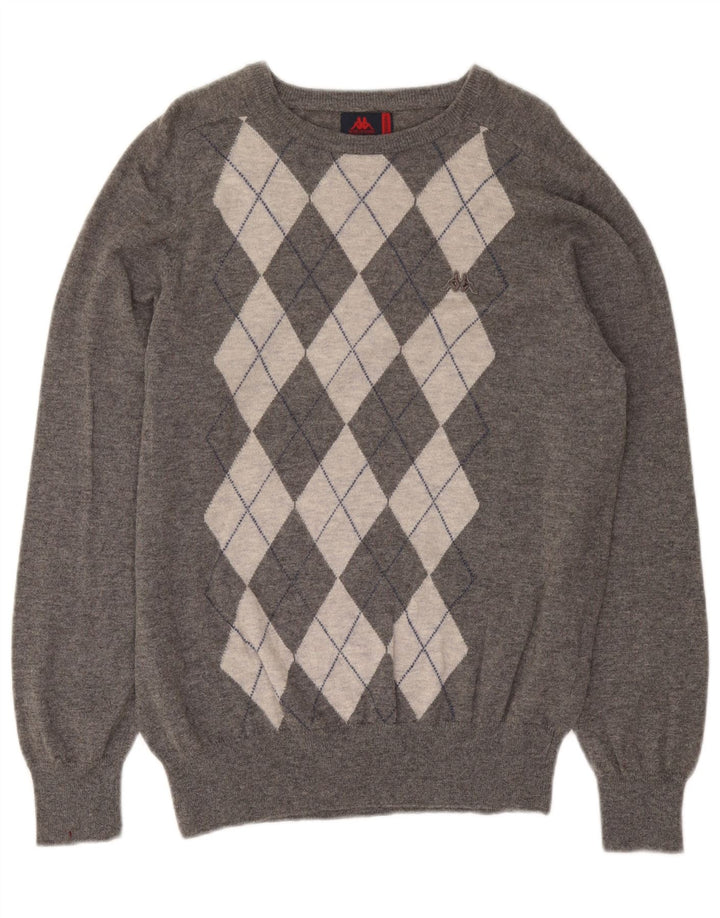 Męski sweter Kappa z dekoltem w łódkę Średni szary Argyle/diamentowa wełna