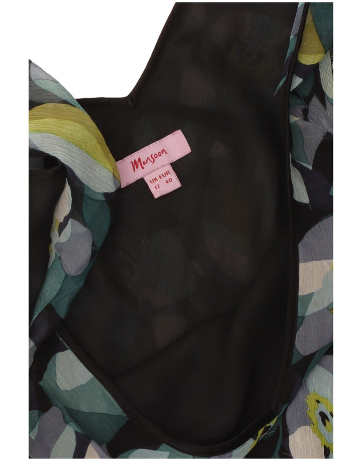 Damska sukienka Sundress Monsoon UK 12 Średni czarny jedwab w kwiaty