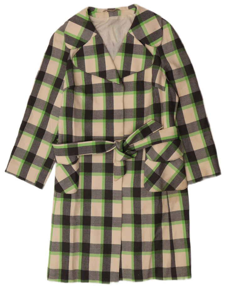 Płaszcz damski w stylu vintage UK 12, średni, wielobarwny, w kratkę, nowa wełna