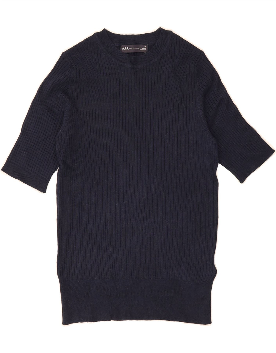 MARKS & SPENCER Womens 1/2 Sleeve Jumper Dress UK 14 Medium Navy Blue Vintage Marks & Spencer and Second-Hand Marks & Spencer from Messina Hembry 