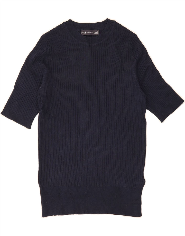 MARKS & SPENCER Womens 1/2 Sleeve Jumper Dress UK 14 Medium Navy Blue Vintage Marks & Spencer and Second-Hand Marks & Spencer from Messina Hembry 