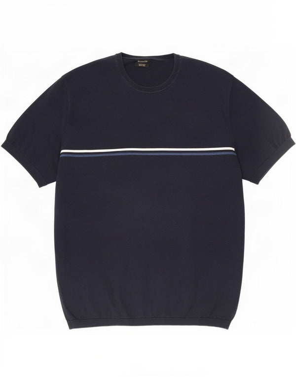 Massimo Dutti Mens T-Shirt Top XL Navy Blue Cotton