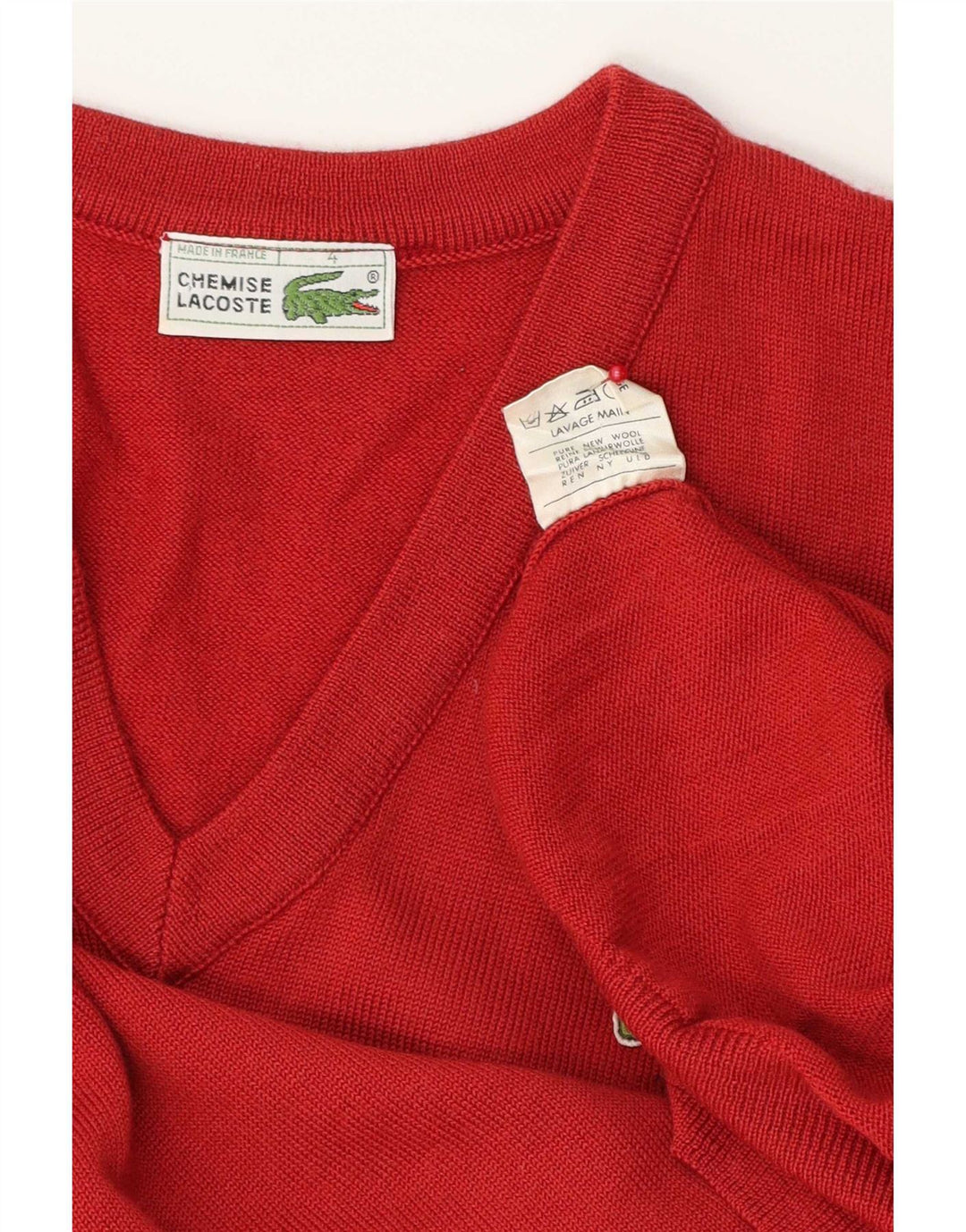 Męski sweter Lacoste z dekoltem w kształcie litery V, rozmiar 4, średni czerwony, nowa wełna