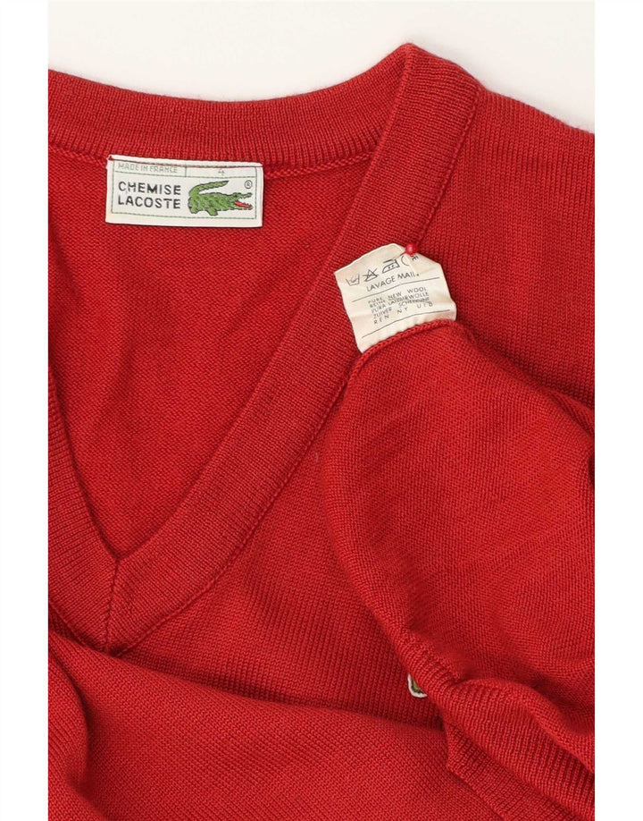 Męski sweter Lacoste z dekoltem w kształcie litery V, rozmiar 4, średni czerwony, nowa wełna