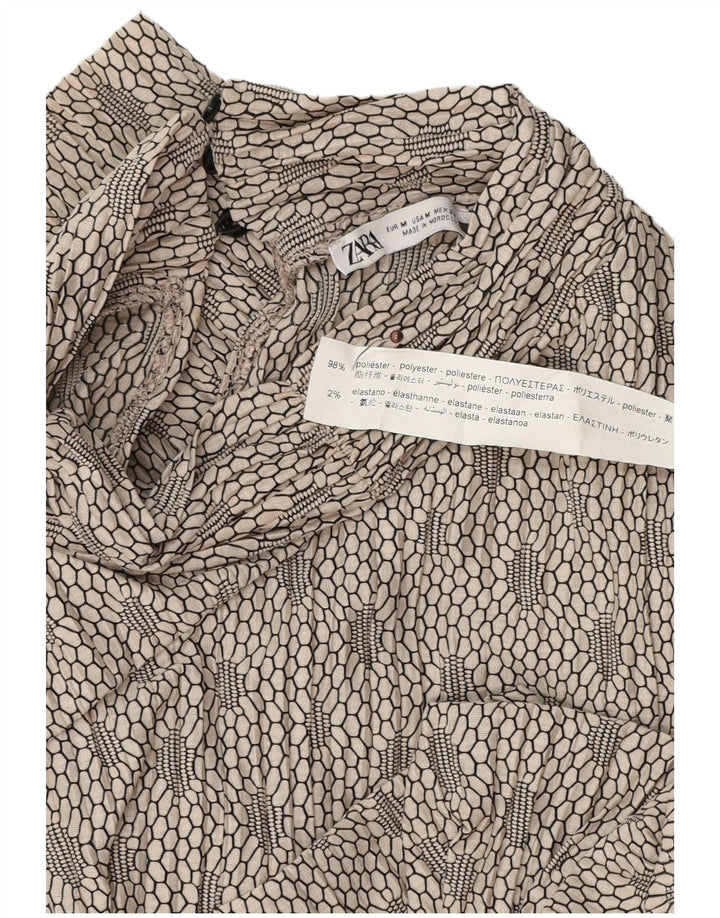 Damska bluzka oversize z długim rękawem Zara UK 14, średnioszara, geometryczna