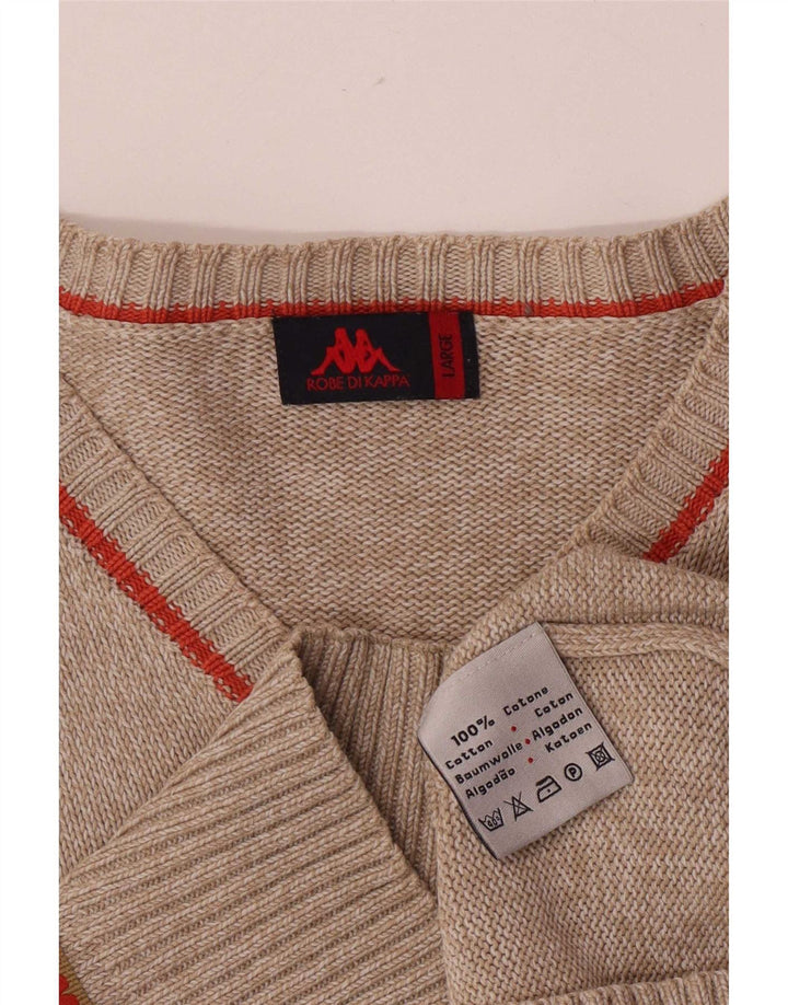 Męski sweter Kappa z dekoltem w szpic, duży, szary, bawełniany