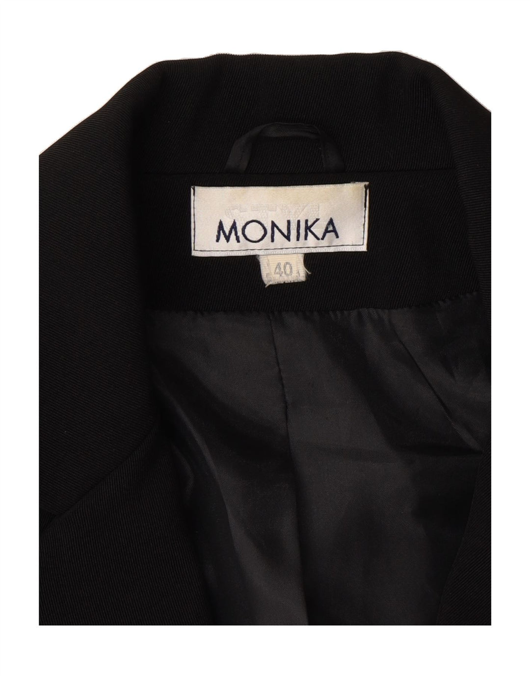 MONIKA Womens Longline 3 Button Blazer Jacket EU 40 Medium Black Vintage Monika and Second-Hand Monika from Messina Hembry 