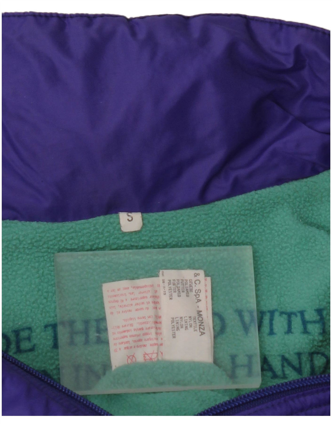 Męska kurtka Anorak z kapturem VINTAGE o luźnym kroju UK 36 Mały fioletowy blok kolorów