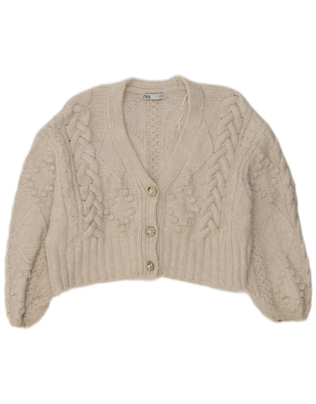 Damski sweter oversize Zara Crop Oversize UK 14 Średni biały akryl